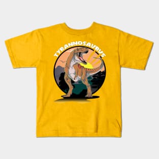 Tyrannosaurus Rex Dinosaur Design With Background Kids T-Shirt